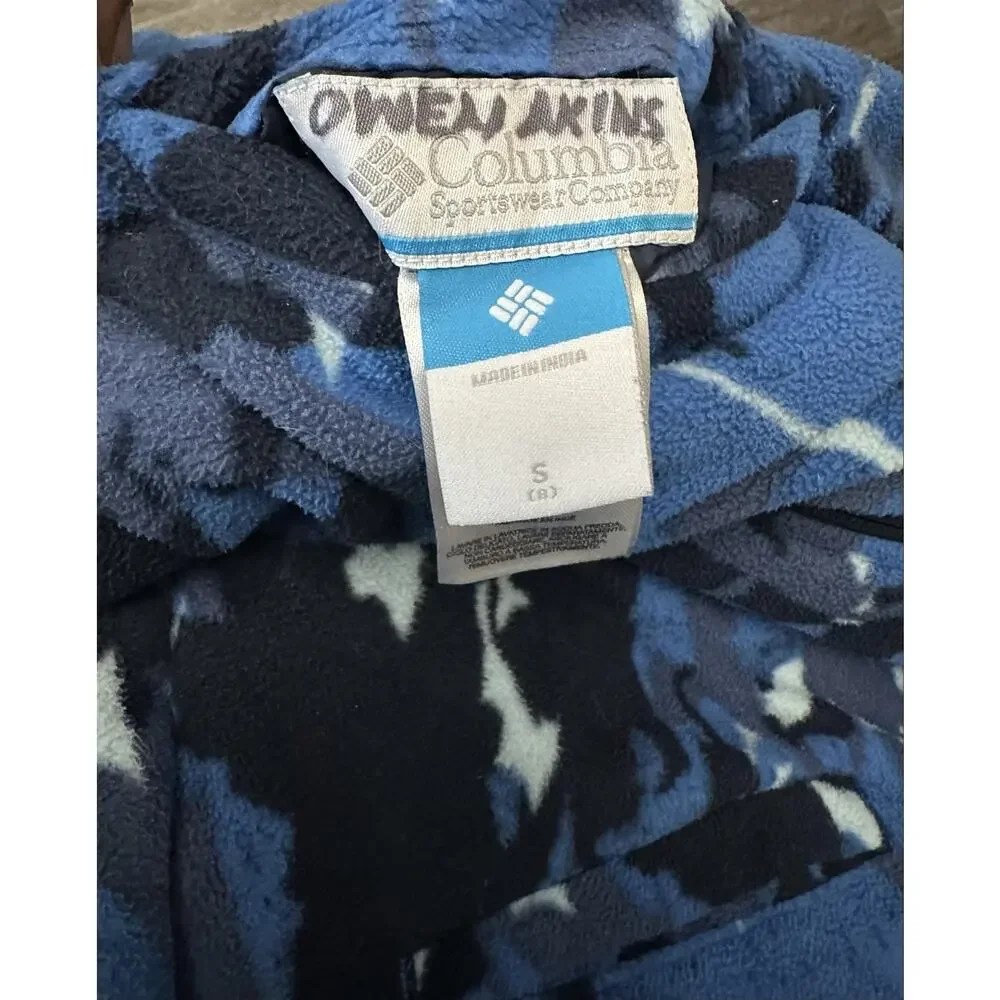 Columbia Reversible Jacket Boys 8 Blue Camo Hooded Fleece Lined Puffer Winter